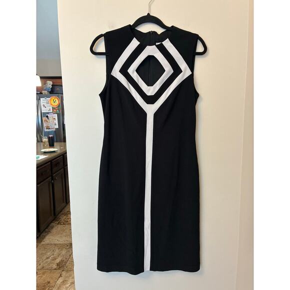 Joseph Ribkoff Size 10 Black And White Geometric Panel Cut Out Dress Knee Length - Picture 1 of 7